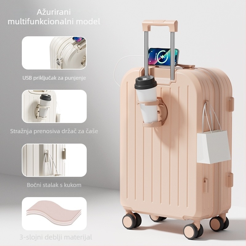 Putni kovčeg – unisex, ABS+PC materijal, otvaranje na zip, univerzalni kotači, prugasti uzorak