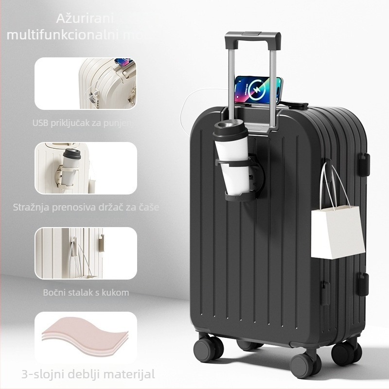 Putni kovčeg – unisex, ABS+PC materijal, otvaranje na zip, univerzalni kotači, prugasti uzorak