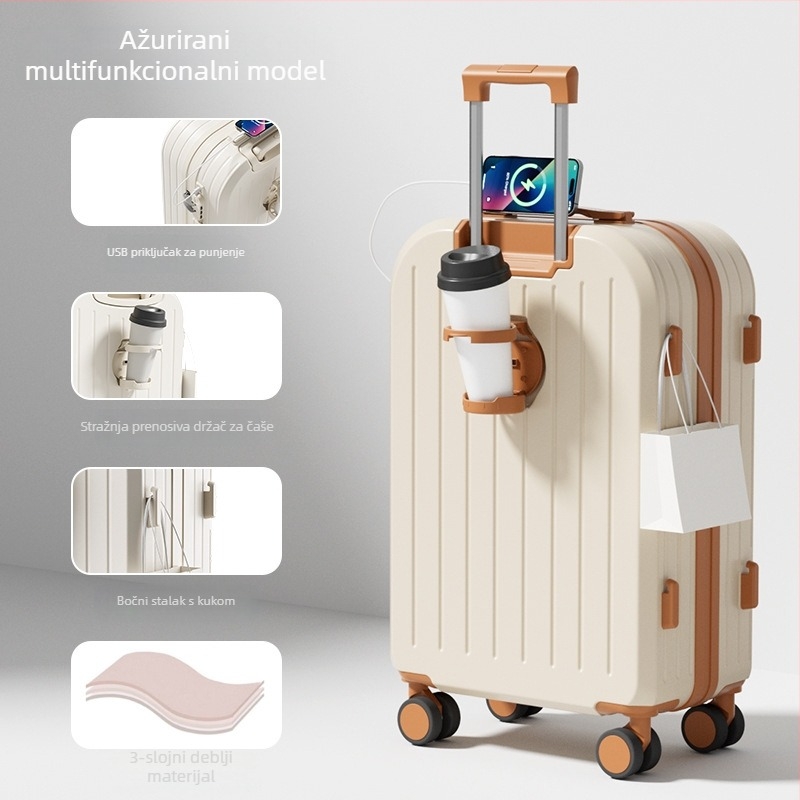 Putni kovčeg – unisex, ABS+PC materijal, otvaranje na zip, univerzalni kotači, prugasti uzorak