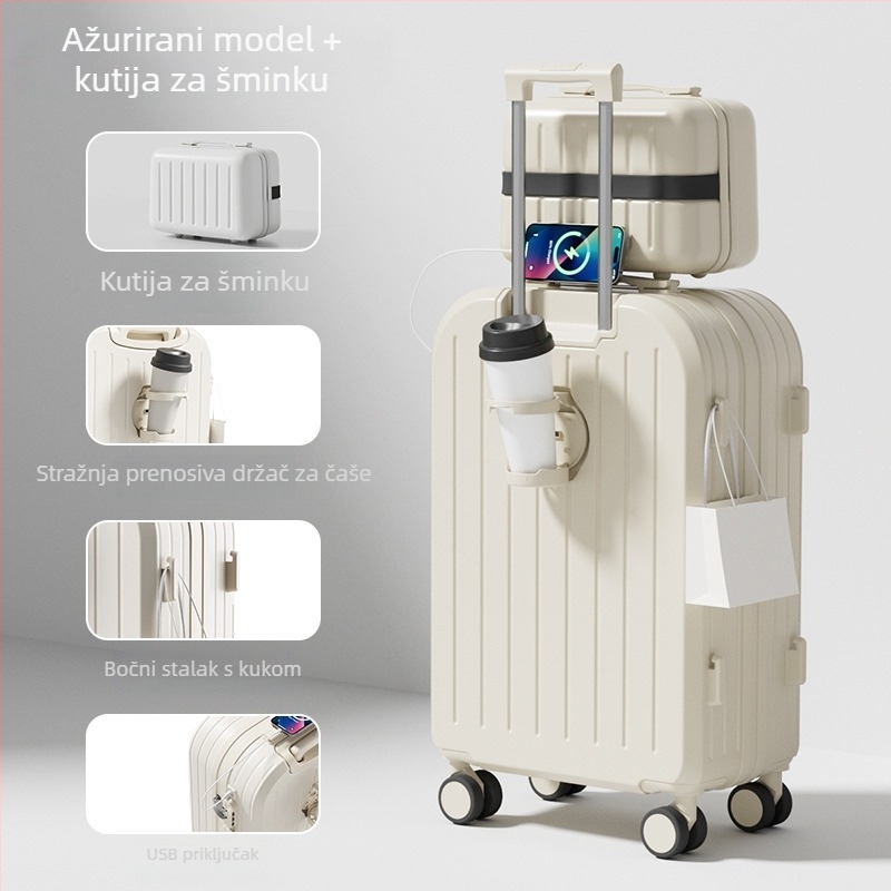 Putni kovčeg – unisex, ABS+PC materijal, otvaranje na zip, univerzalni kotači, prugasti uzorak