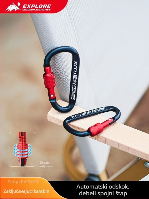 Zaključavajući karabiner tipa D, privjesak za ključeve za kampiranje na otvorenom — mini stil