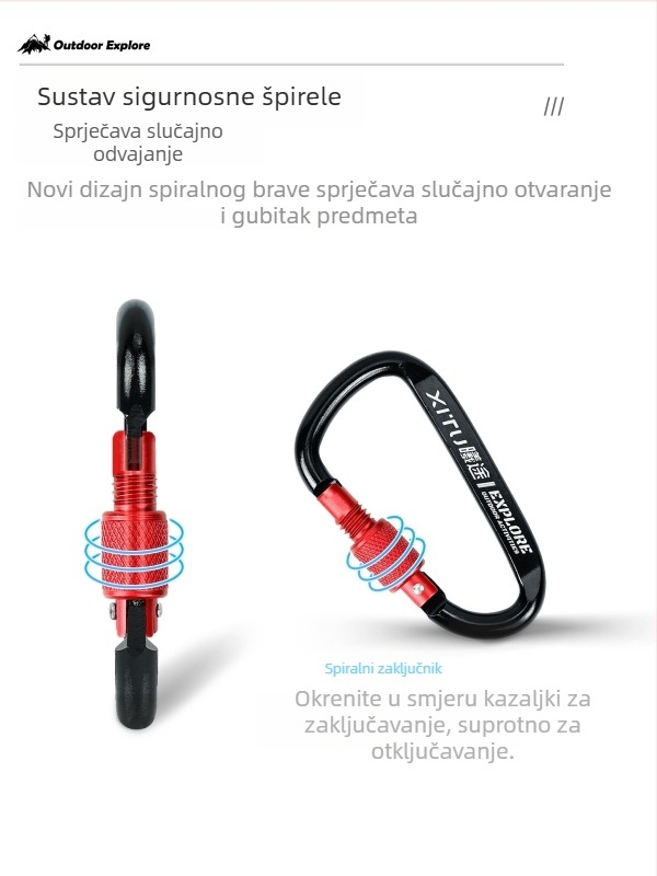 Zaključavajući karabiner tipa D, privjesak za ključeve za kampiranje na otvorenom — mini stil