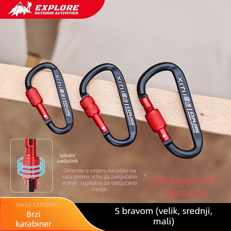 Zaključavajući karabiner tipa D, privjesak za ključeve za kampiranje na otvorenom — mini stil