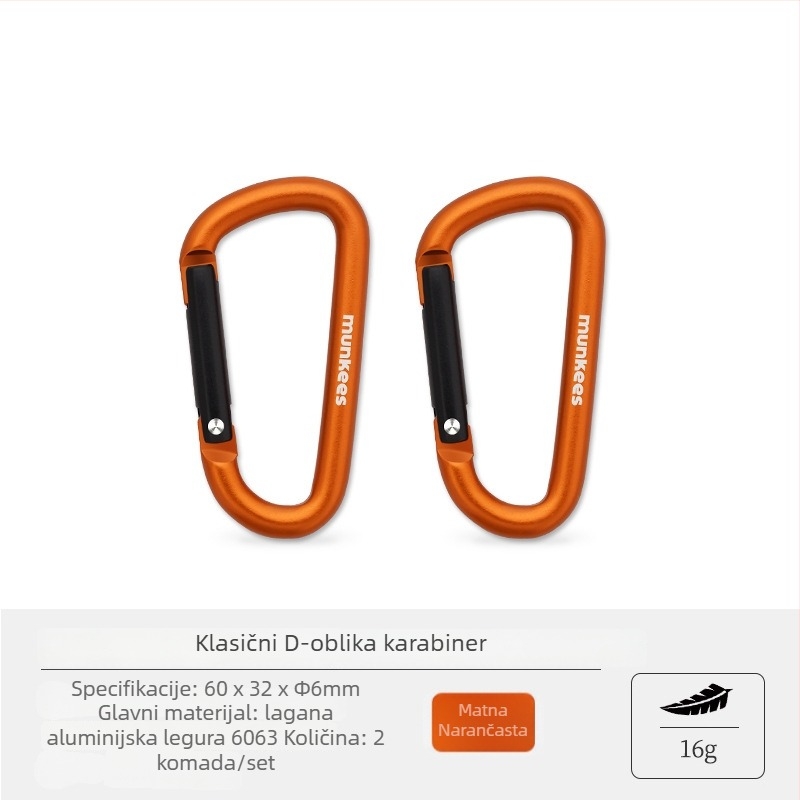 Nerđajući čelični karabiner s D-oblikom – mini zaključavajući prsten – višenamjenski prsten za ključeve za vanjsku torbu | nosivost: 60