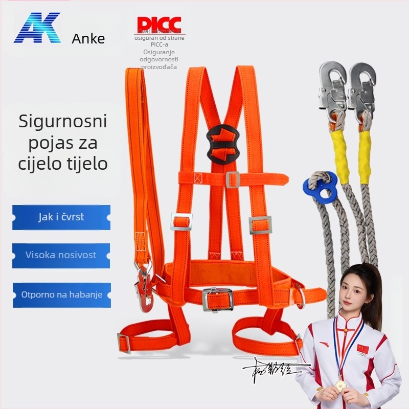 Anke sigurnosni pojas za cijelo tijelo za rad na visini s najlonskom trakom i najlonskim užetom
