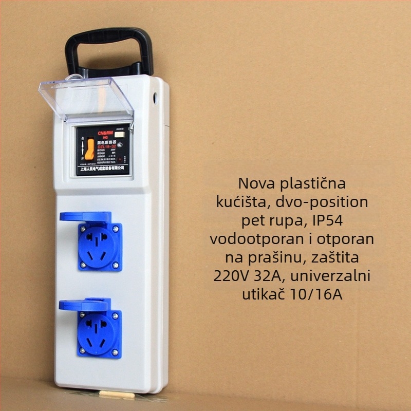 Prijenosna električna kutija za gradilište s zaštitom od curenja, IP54, plošno montirana, kućište od polikarbonata, utičnice za priključke