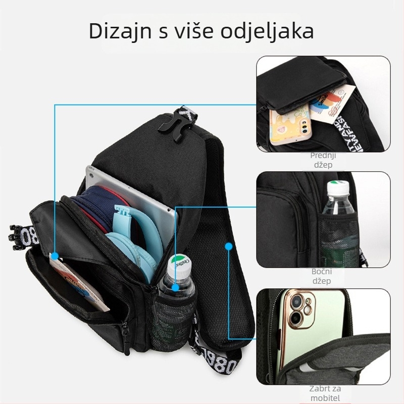 Muška torba za prsa Vigoni, Oxford tkanina, ulični stil, prozračna, vodootporna, ultra lagana, antibakterijska, podstava od poliesteru