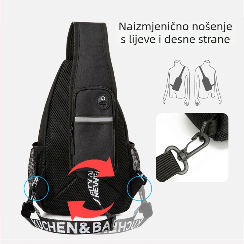 Muška torba za prsa Vigoni, Oxford tkanina, ulični stil, prozračna, vodootporna, ultra lagana, antibakterijska, podstava od poliesteru