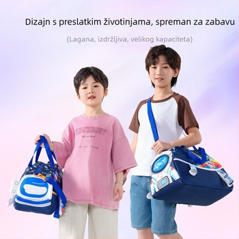 Dječja torba preko ramena s crtićem, svjež stil, velika kapaciteta, dizajn blok boja, lagana