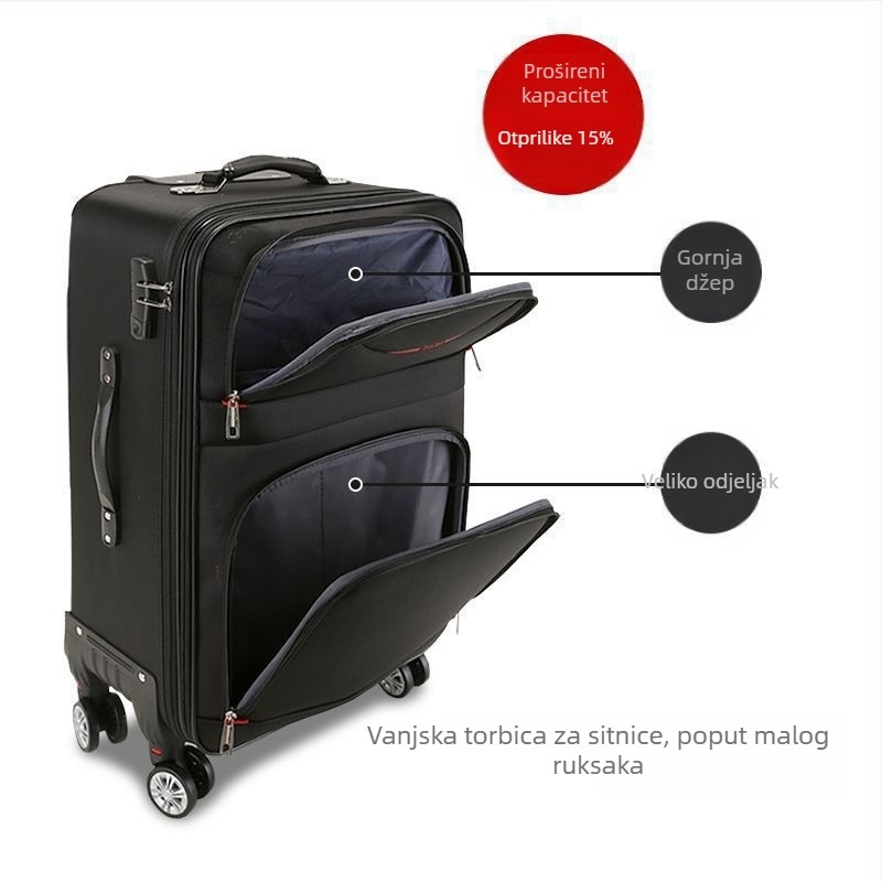 Putni kofer od karbonskih vlakana, zatvarač na zip, okretni kotači, za muškarce, standardno kombinirano zaključavanje