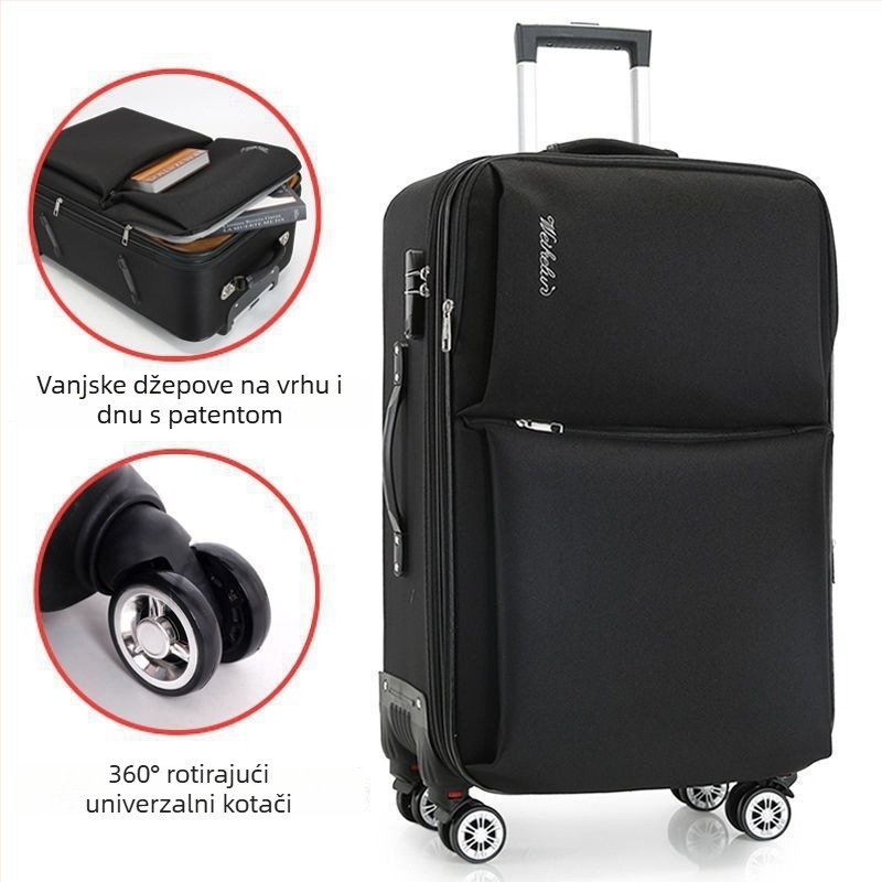 Putni kofer od karbonskih vlakana, zatvarač na zip, okretni kotači, za muškarce, standardno kombinirano zaključavanje