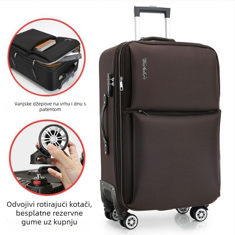 Putni kofer od karbonskih vlakana, zatvarač na zip, okretni kotači, za muškarce, standardno kombinirano zaključavanje