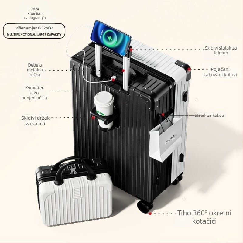 Unisex ABS kovčeg s univerzalnim kotačićima, zatvaranje na zip, težina 2 kg, standardno kombinirano zaključavanje za putovanja.