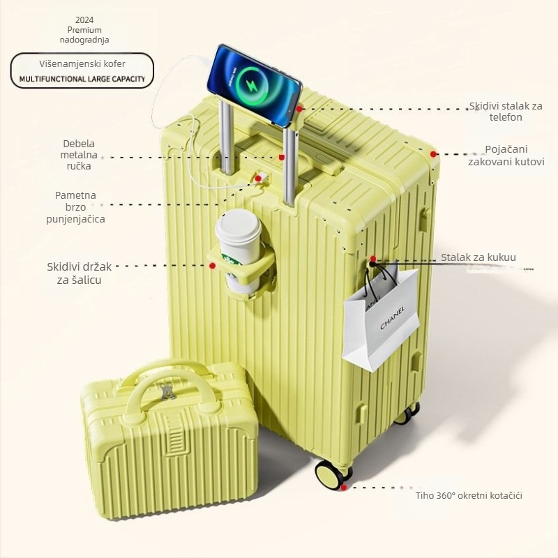 Unisex ABS kovčeg s univerzalnim kotačićima, zatvaranje na zip, težina 2 kg, standardno kombinirano zaključavanje za putovanja.