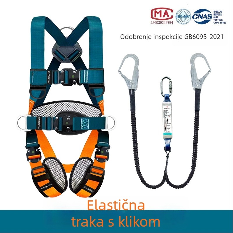 Europski stil sigurnosni pojas za cijelo tijelo s pet točaka i brzim spajanjem, poliester pojas i 2 m sigurnosnog užeta, nosivost 100 kg, dvostruki karabin protiv pada