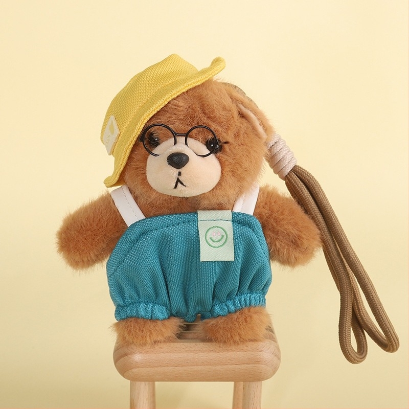 Plišani medvjedić za ključeve – kratka plišana tekstura, PP pamuk punjenje, etiketa s logotipom