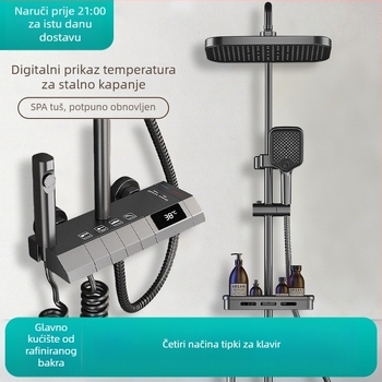Bakreni set za tuširanje u kupaonici, zidni ugradbeni, digitalni zaslon, konstantna temperatura, kišni tuš