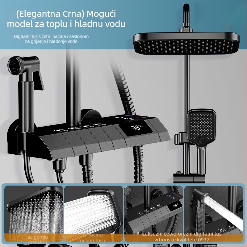 Bakreni set za tuširanje u kupaonici, zidni ugradbeni, digitalni zaslon, konstantna temperatura, kišni tuš