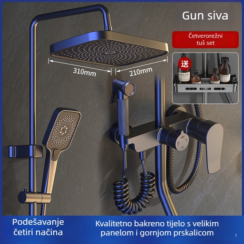 Bakreni set za tuširanje u kupaonici, zidni ugradbeni, digitalni zaslon, konstantna temperatura, kišni tuš