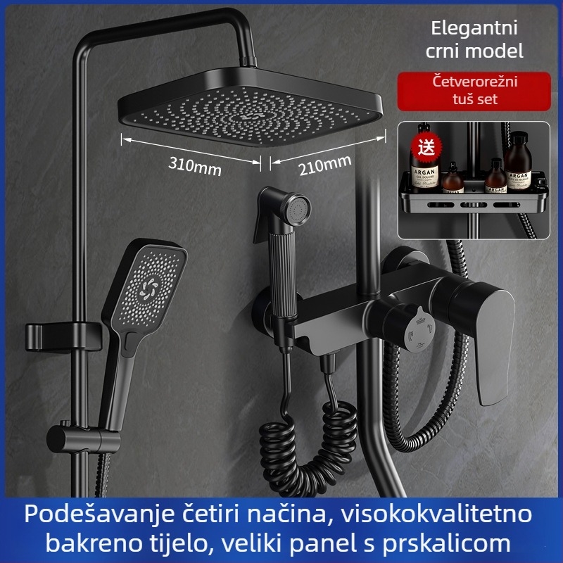 Bakreni set za tuširanje u kupaonici, zidni ugradbeni, digitalni zaslon, konstantna temperatura, kišni tuš