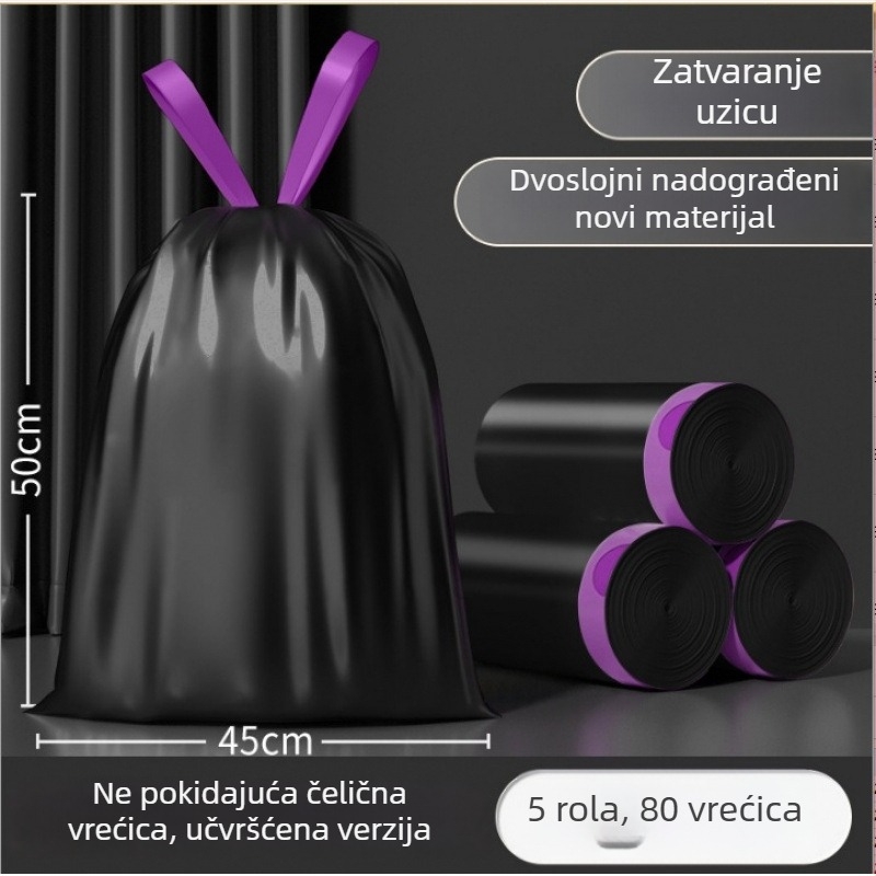 Vreća za otpad sa šnuralom, PE materijal, debela, višekratna, za kućnu upotrebu