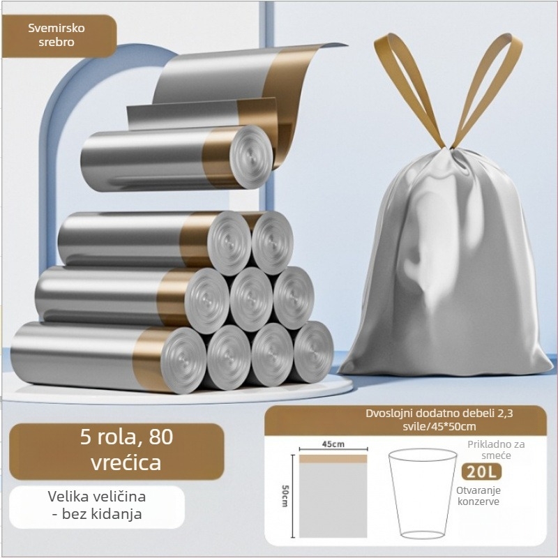 Vreća za otpad sa šnuralom, PE materijal, debela, višekratna, za kućnu upotrebu