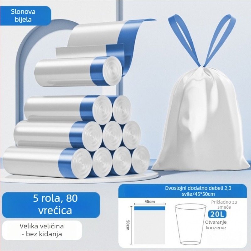 Vreća za otpad sa šnuralom, PE materijal, debela, višekratna, za kućnu upotrebu