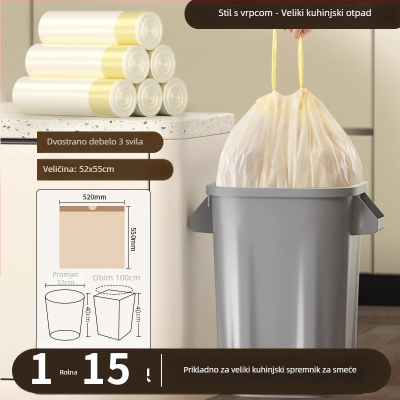 Vreća za otpad sa šnuralom, PE materijal, debela, višekratna, za kućnu upotrebu