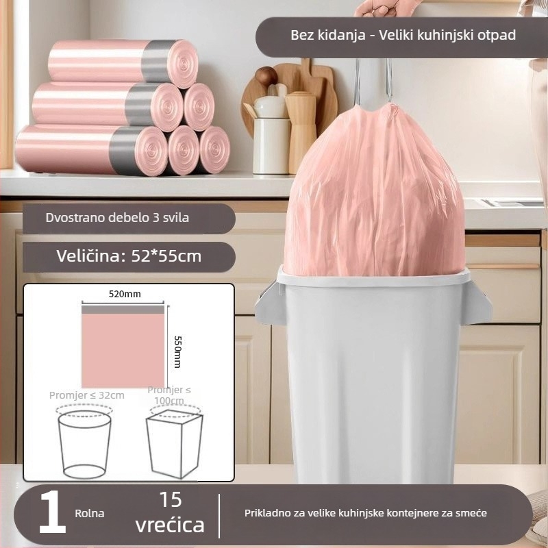 Vreća za otpad sa šnuralom, PE materijal, debela, višekratna, za kućnu upotrebu
