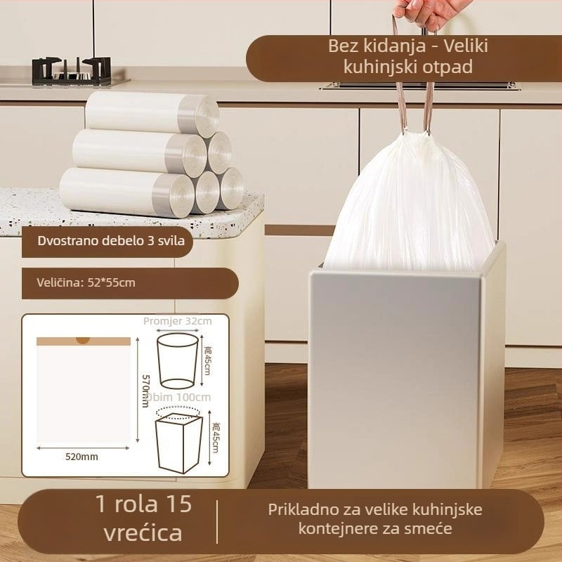 Vreća za otpad sa šnuralom, PE materijal, debela, višekratna, za kućnu upotrebu