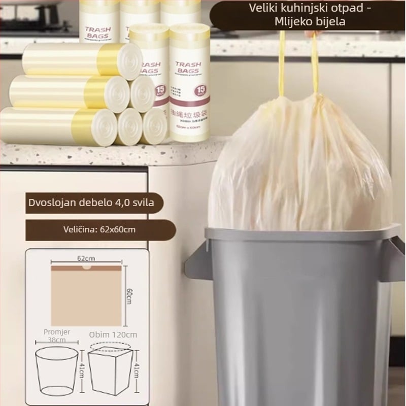 Vreća za otpad sa šnuralom, PE materijal, debela, višekratna, za kućnu upotrebu