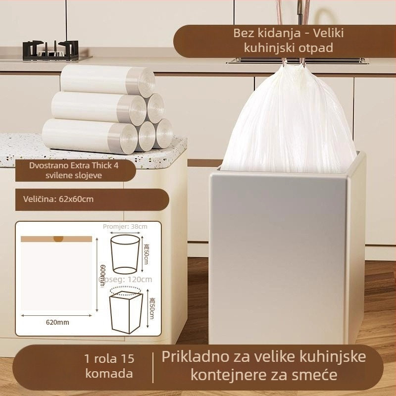 Vreća za otpad sa šnuralom, PE materijal, debela, višekratna, za kućnu upotrebu