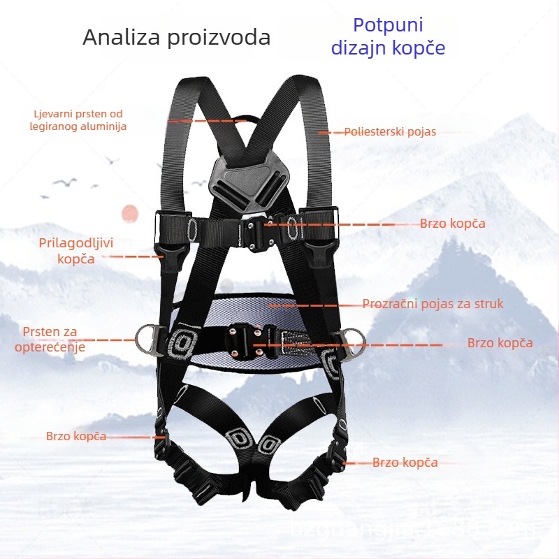 Guangjia Pojas sigurnosti za cijelo tijelo s pet točaka, s dvostrukim karabinom – sigurnosna užad duljine 1,8 m, nosivost 100 kg, rad na visini