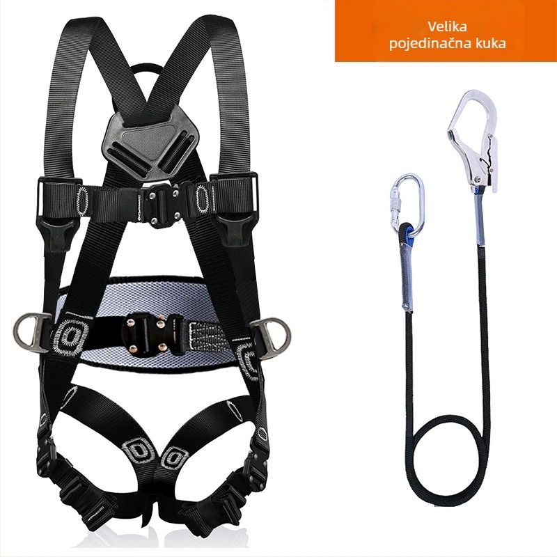 Guangjia Pojas sigurnosti za cijelo tijelo s pet točaka, s dvostrukim karabinom – sigurnosna užad duljine 1,8 m, nosivost 100 kg, rad na visini