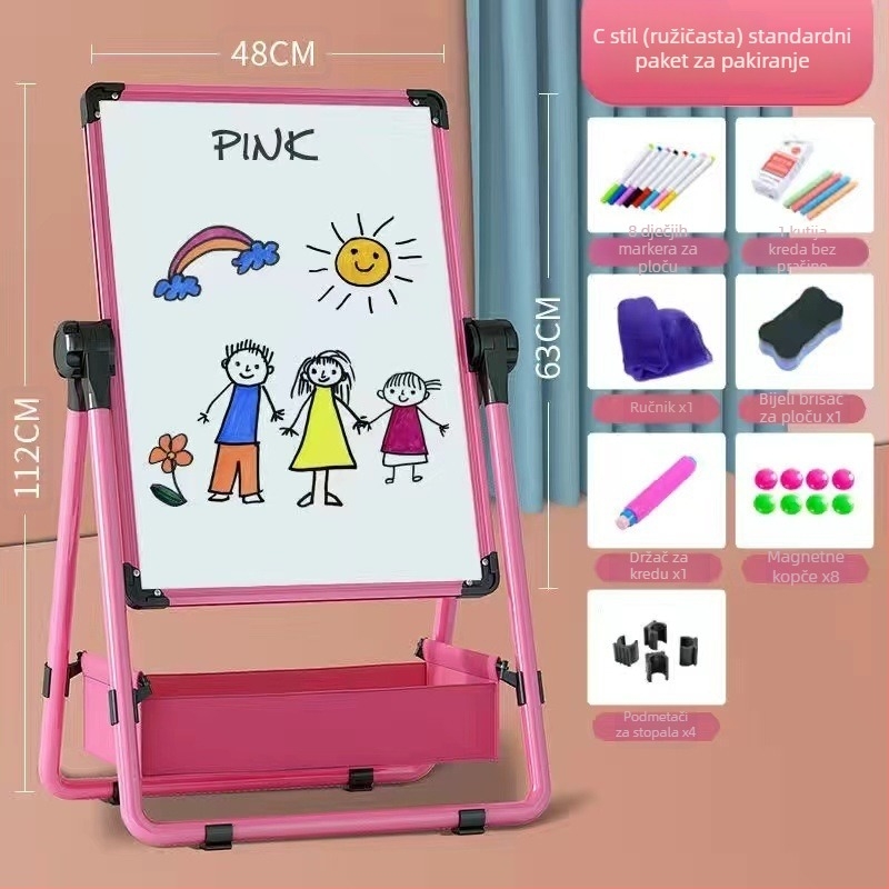 Dječja dvostrana magnetska ploča s nosačem za crtanje i pisanje — magnetska, izbrisiva, aluminijski okvir