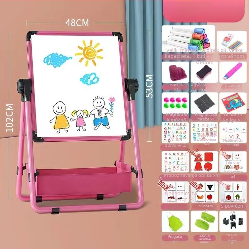 Dječja dvostrana magnetska ploča s nosačem za crtanje i pisanje — magnetska, izbrisiva, aluminijski okvir