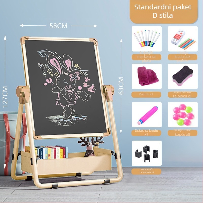 Dječja dvostrana magnetska ploča s nosačem za crtanje i pisanje — magnetska, izbrisiva, aluminijski okvir
