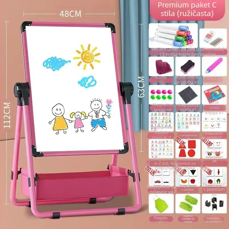 Dječja dvostrana magnetska ploča s nosačem za crtanje i pisanje — magnetska, izbrisiva, aluminijski okvir
