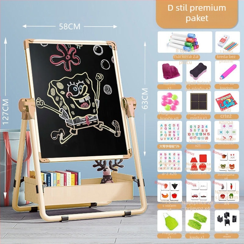 Dječja dvostrana magnetska ploča s nosačem za crtanje i pisanje — magnetska, izbrisiva, aluminijski okvir