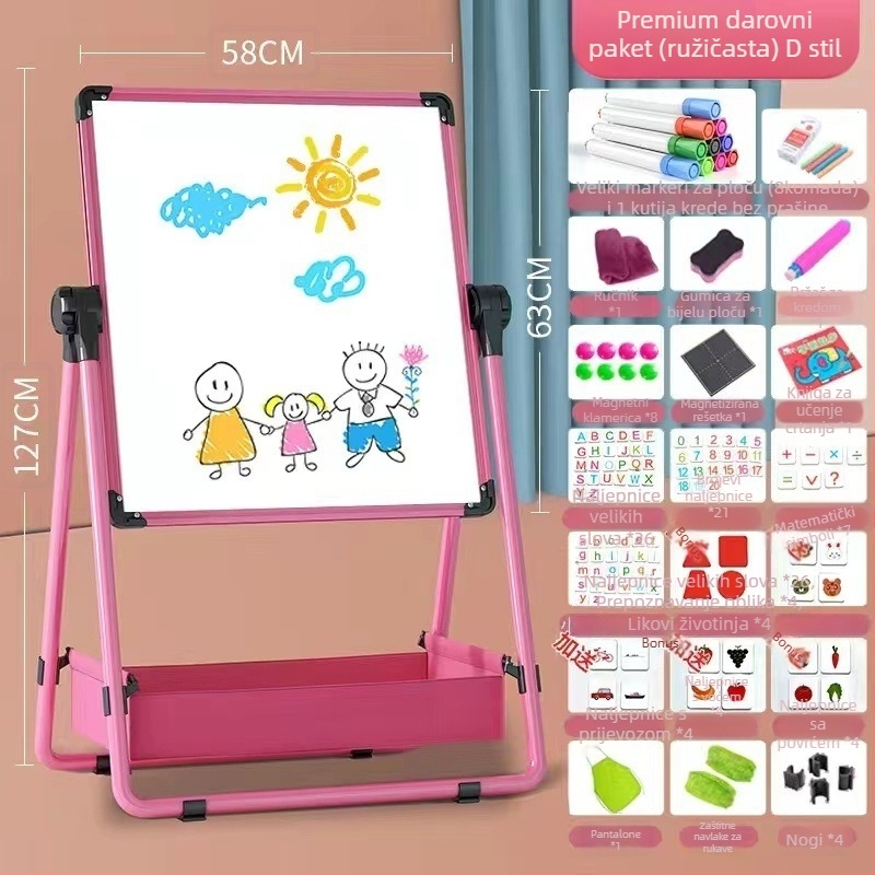Dječja dvostrana magnetska ploča s nosačem za crtanje i pisanje — magnetska, izbrisiva, aluminijski okvir