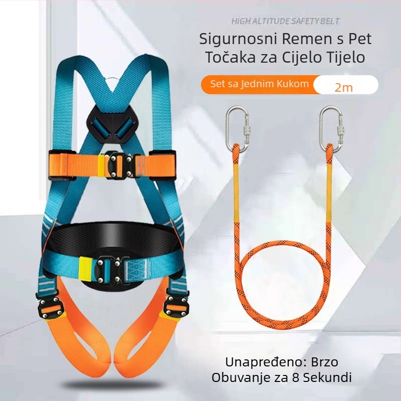 Petopunktni sigurnosni pojas za rad na visini, cjelovito tijelo, dvostruki karabineri, brzokonektor