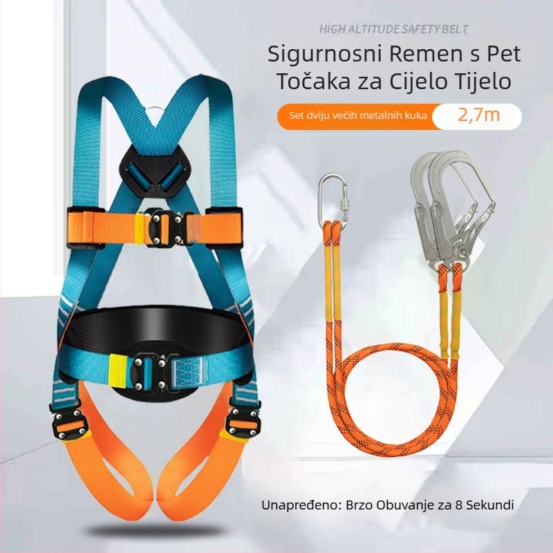 Petopunktni sigurnosni pojas za rad na visini, cjelovito tijelo, dvostruki karabineri, brzokonektor