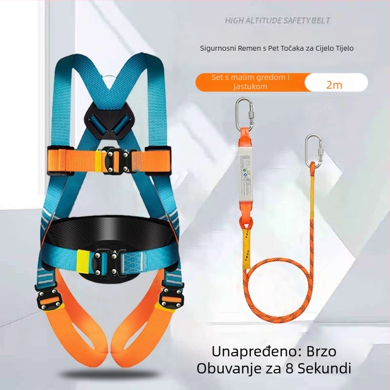 Petopunktni sigurnosni pojas za rad na visini, cjelovito tijelo, dvostruki karabineri, brzokonektor