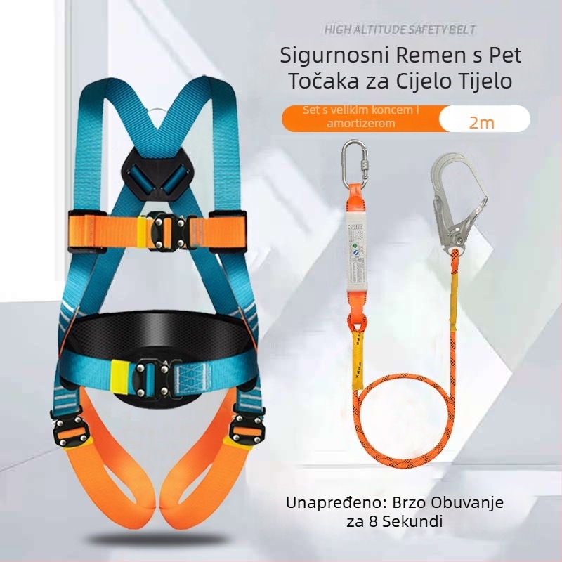 Petopunktni sigurnosni pojas za rad na visini, cjelovito tijelo, dvostruki karabineri, brzokonektor