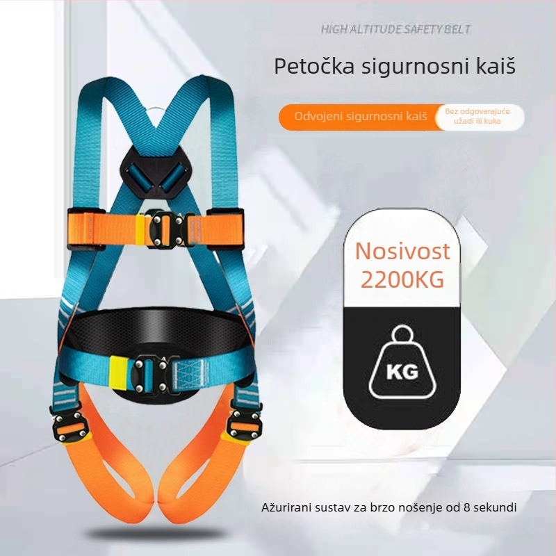 Petopunktni sigurnosni pojas za rad na visini, cjelovito tijelo, dvostruki karabineri, brzokonektor