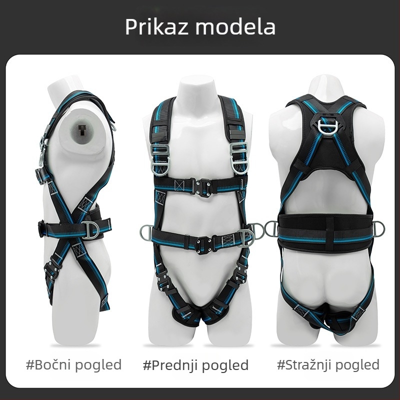Petopunktni sigurnosni pojas za cijelo tijelo s zaštitom leđa i nogu, s blokirajućim kopčama, za rad na visini i u građevini