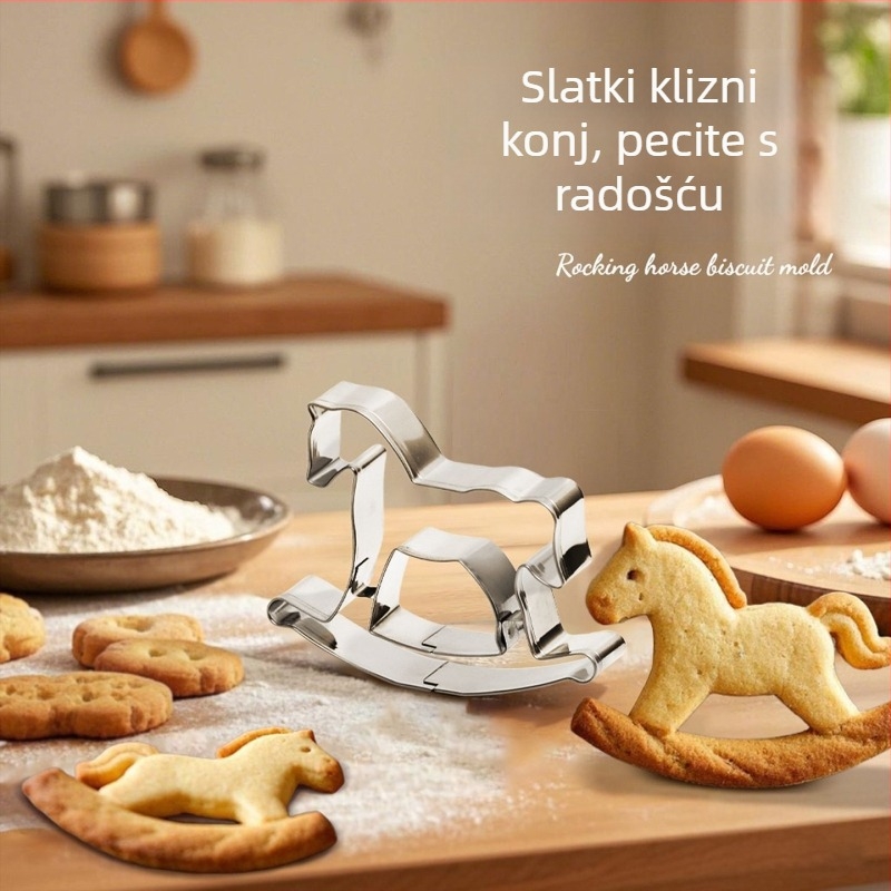 Nehrđajući čelični kalup za kekse u obliku ljuljačkog konja – crtani motiv životinja za pečenje (Materijal: nehrđajući čelik; Oblik: nepravilni; Stil: crtani; Kategorija: kalup; Tip proizvoda: kalup za kekse)