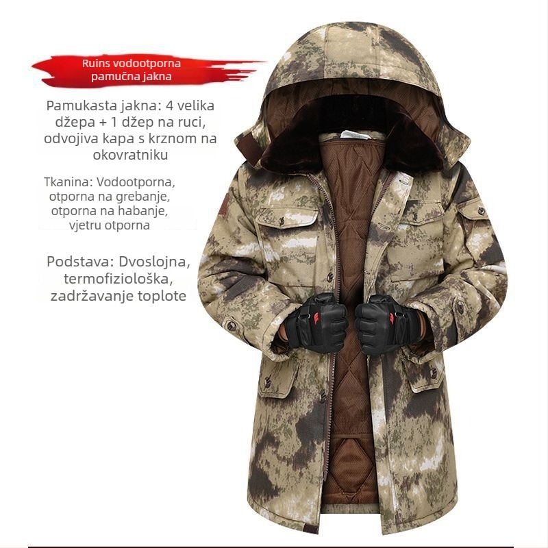 Muška kamuflažna pamučna jakna, vodootporna, s odvojivom punom podstavom, srednje duljine, tkanina corduroy-linen