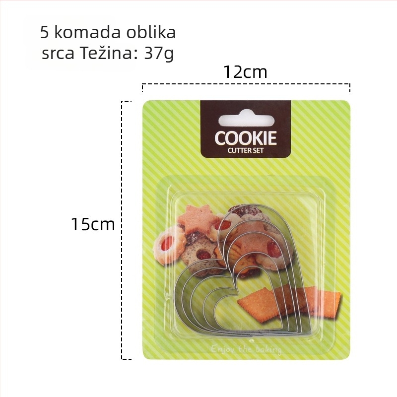 5-dijelni set kalupa za kekse od nehrđajućeg čelika s oblicima: krug, srce, zvijezda i cvijet