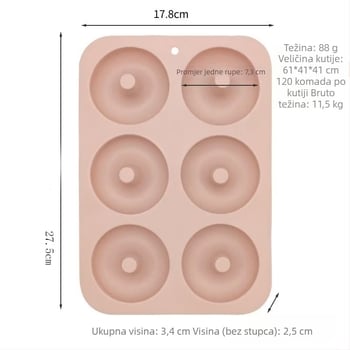 Silikonski kalup za donute, okrugli, 6 rupa, neprijanjajuća, za pećnicu